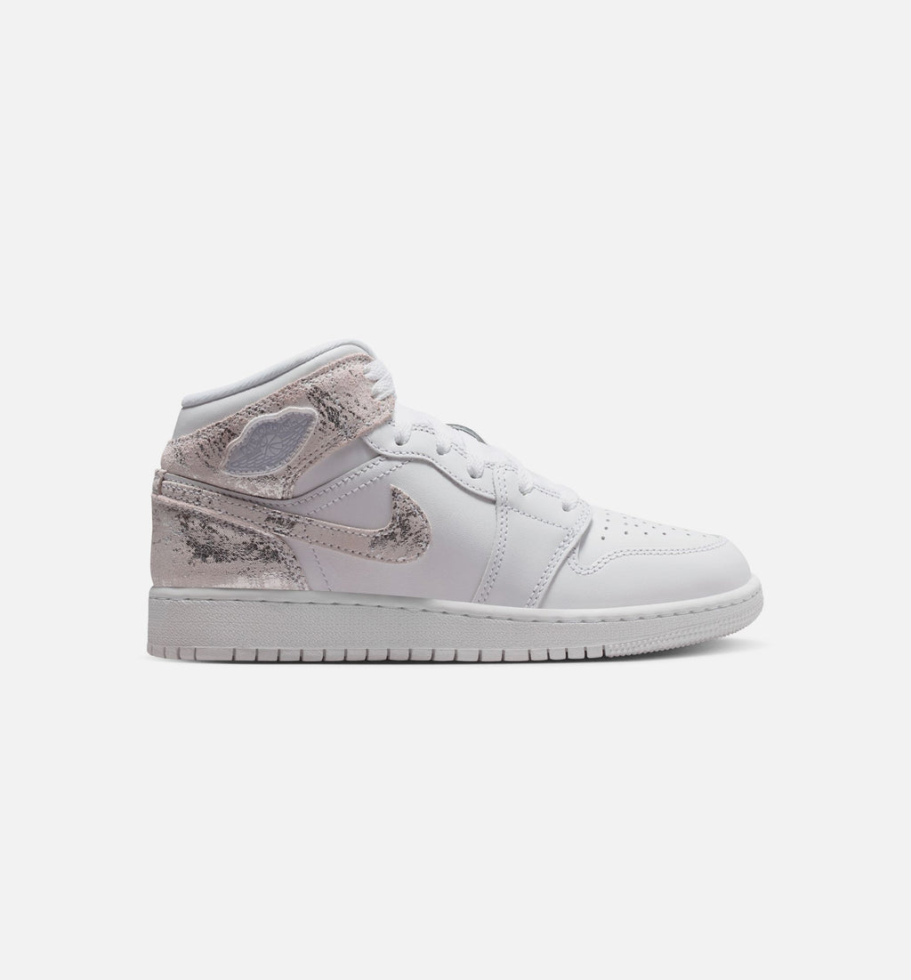 Air Jordan 1 Mid SE Youth Lifestyle Sneakers - White/Field Silver