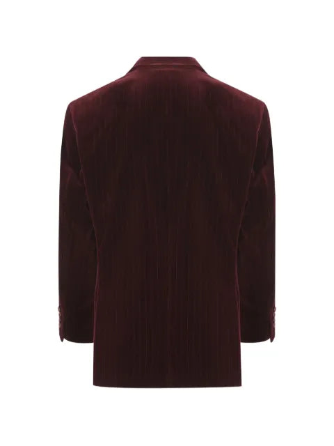 Brunello Cucinelli chalk stripe velvet one-and-a-half breasted tuxedo jacket with peak lapels