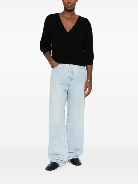 extreme cashmere Pearl V-neck three-quarter-sleeve sweater