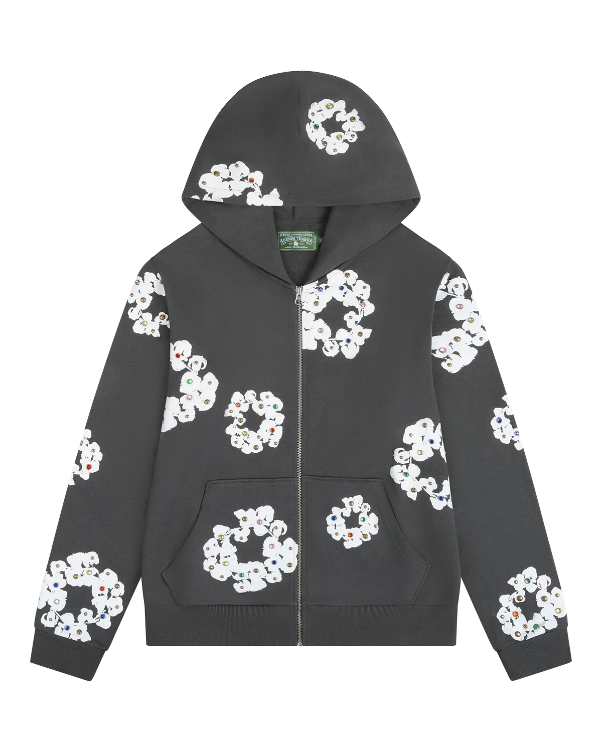 Denim Tears Rhinestone Cotton Wreath Zip Hoodie Vintage Black