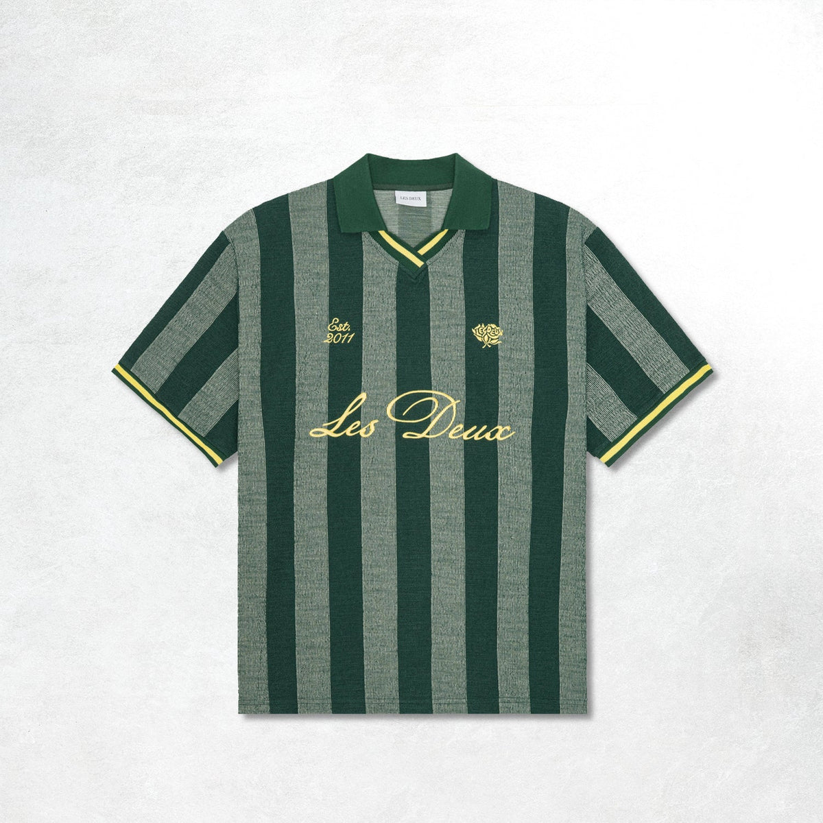 Les Deux Stripe Jacquard Football Jersey: Pine Green