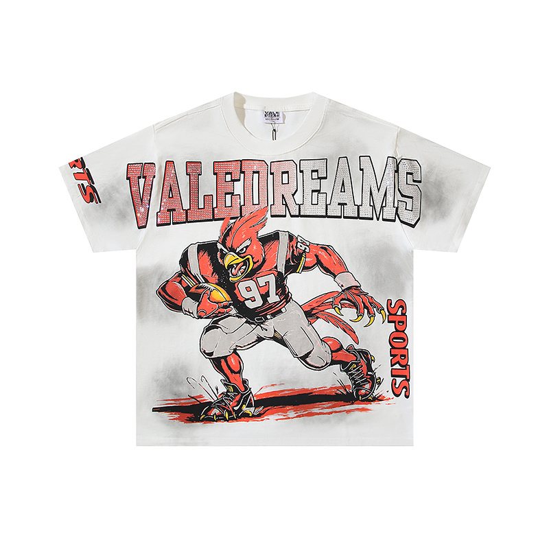 VALE USA Washed White Rhinestone Graphic T-Shirt