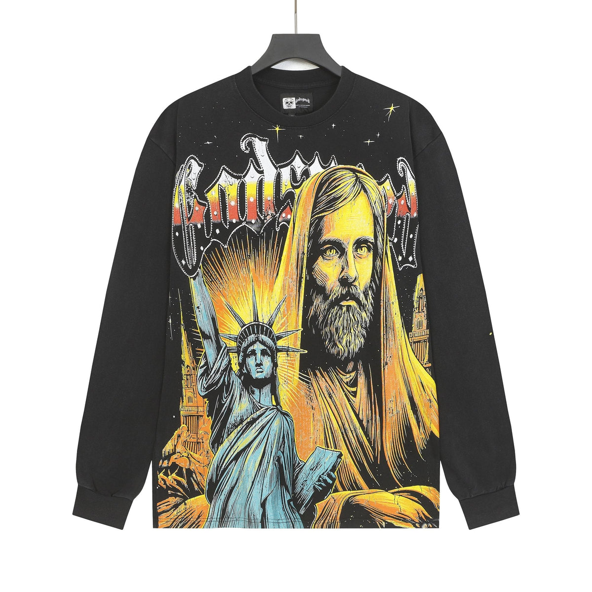 Godspeed Out of Many One Washed Black Long-Sleeve Graphic T-Shirt