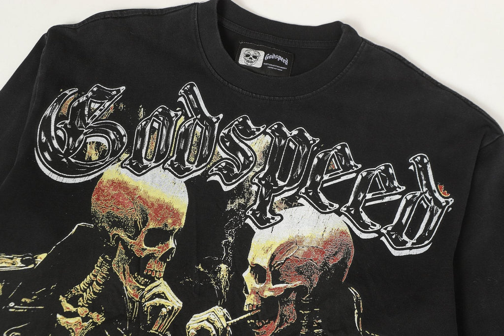 Godspeed Washed Black Skeleton Chess Graphic Long-Sleeve T-Shirt