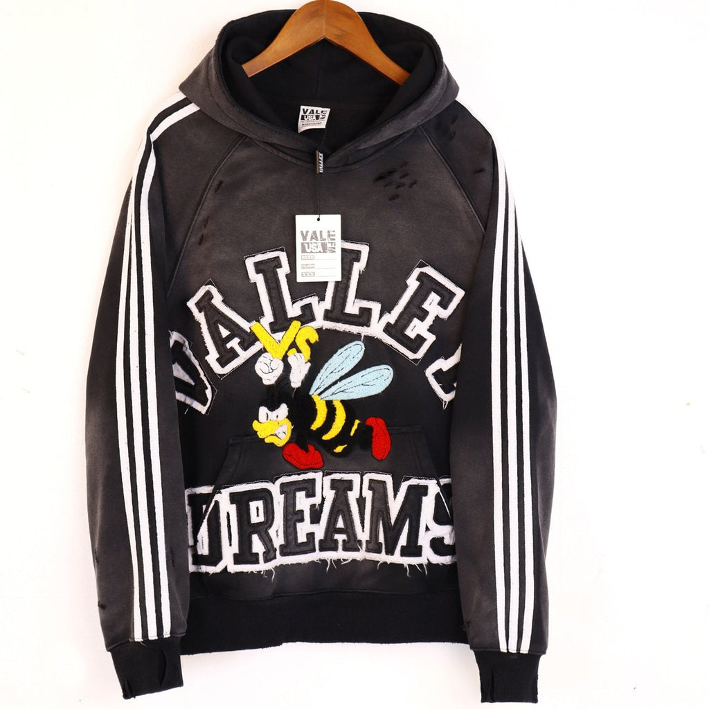 VALE USA Bee Embroidered Striped Hoodie & Sweatpants Set