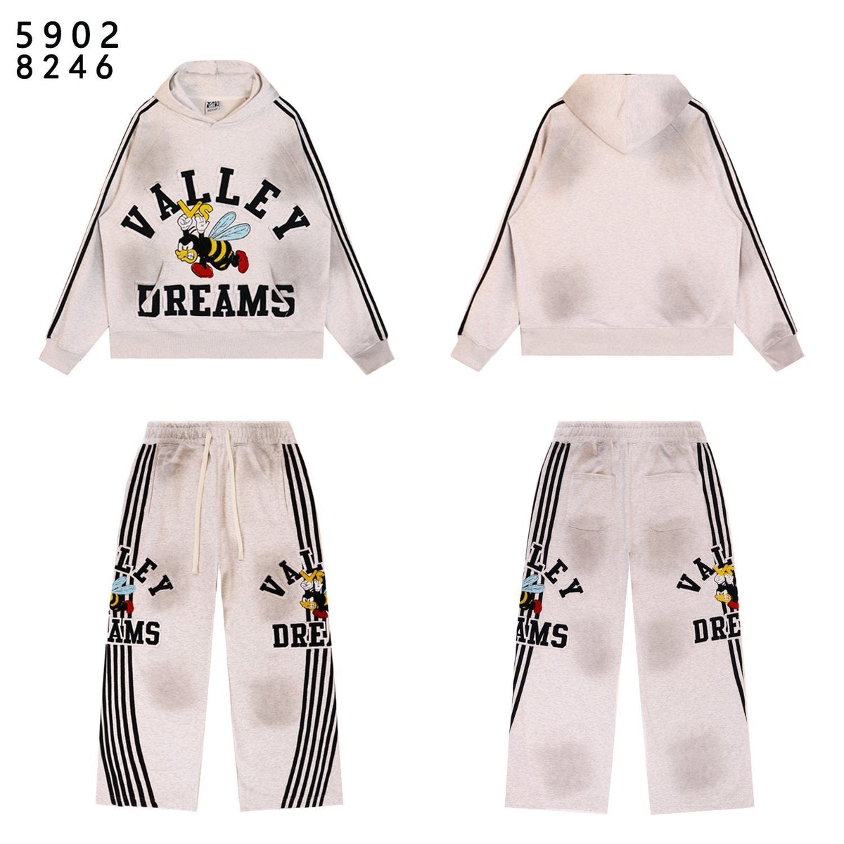 VALE USA Bee Embroidered Striped Hoodie & Sweatpants Set