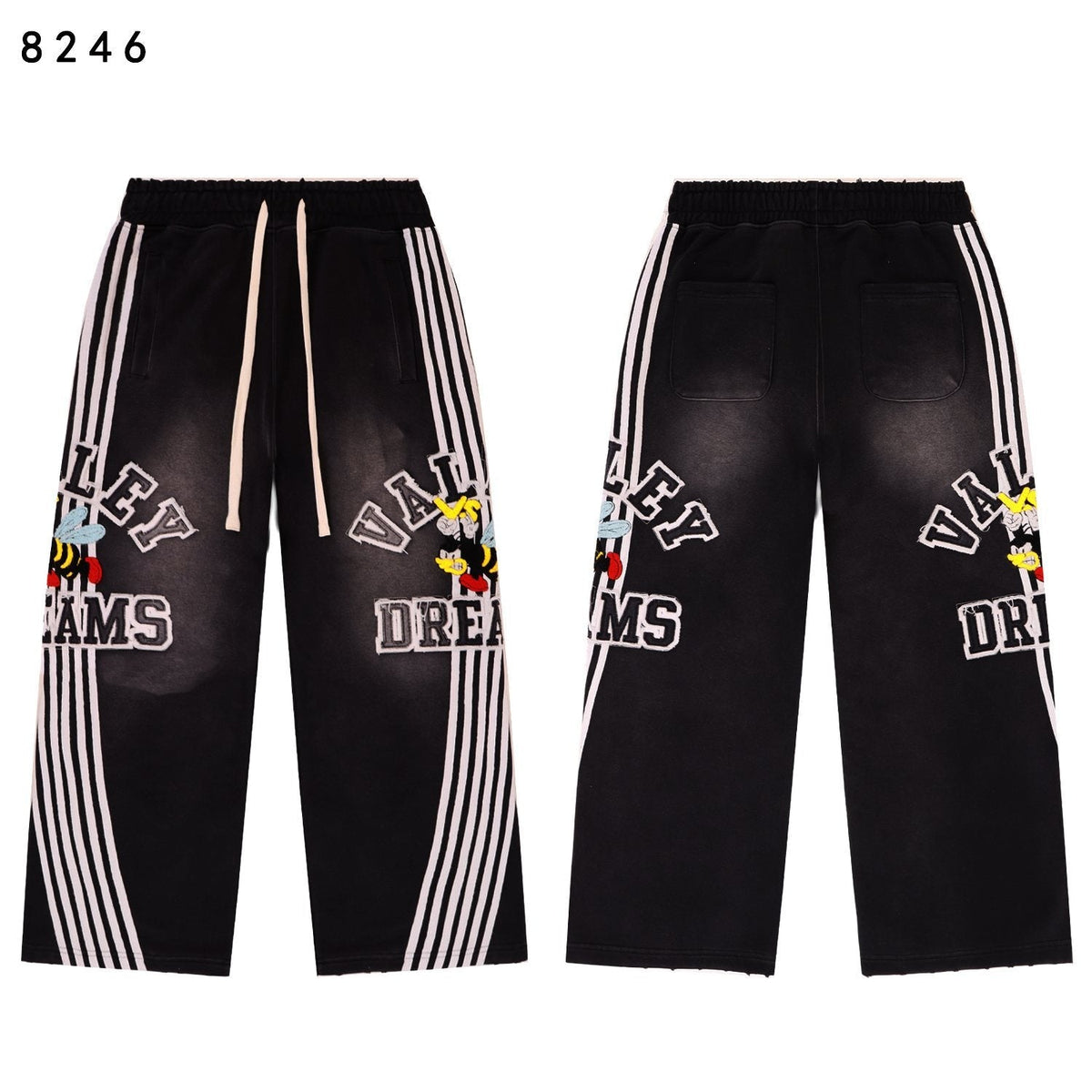VALE USA Bee Embroidered Striped Hoodie & Sweatpants Set