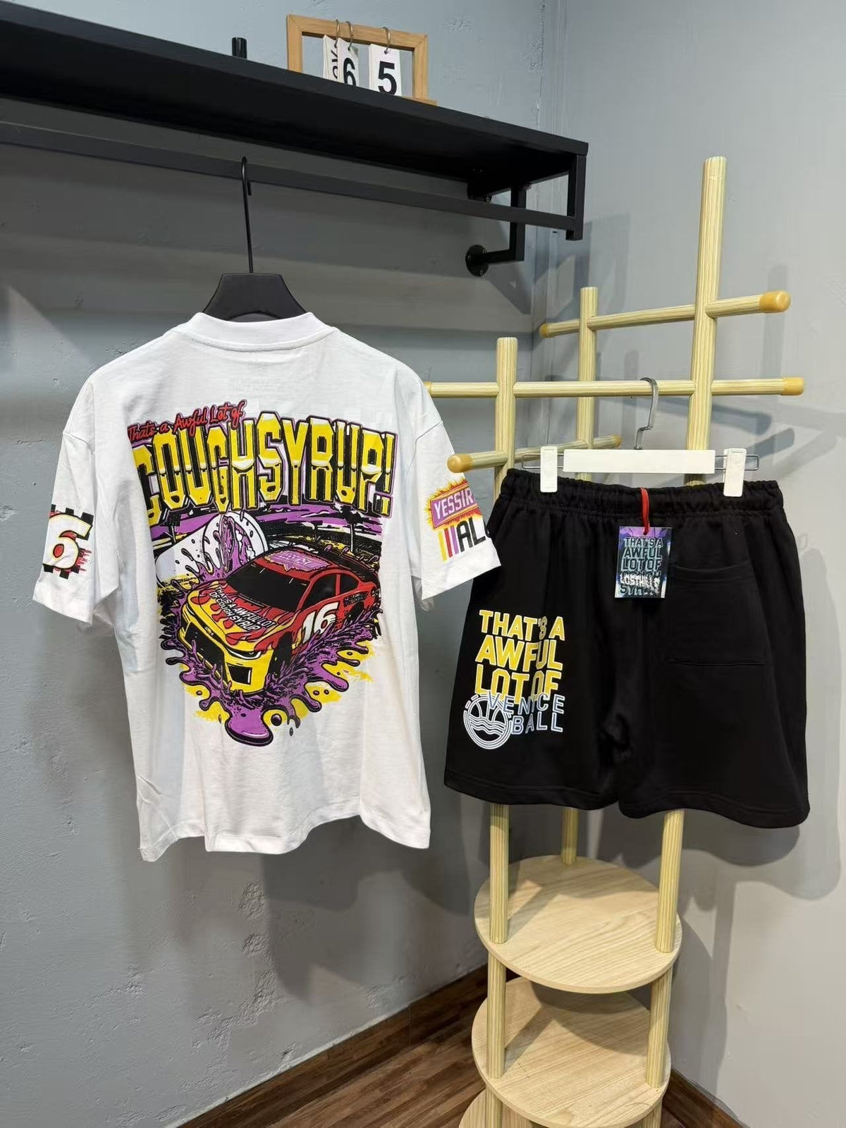 THAT'S A AWFUL LOT OF COUGH SYRUP Racing Car Graphic Short-Sleeve Set