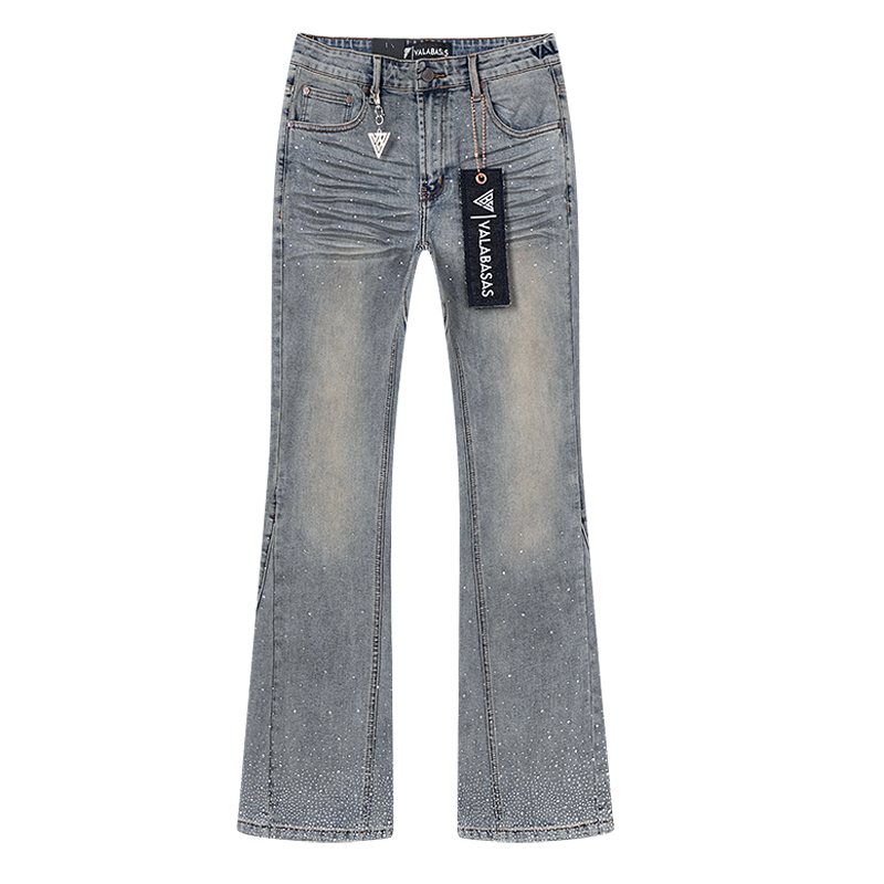 VALABASAS Light Blue Rhinestone Flared Jeans