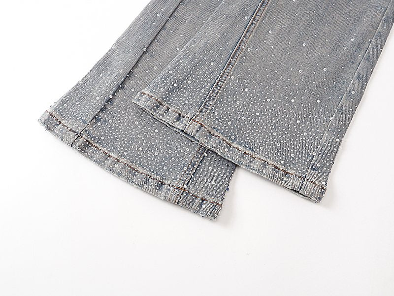 VALABASAS Light Blue Rhinestone Flared Jeans