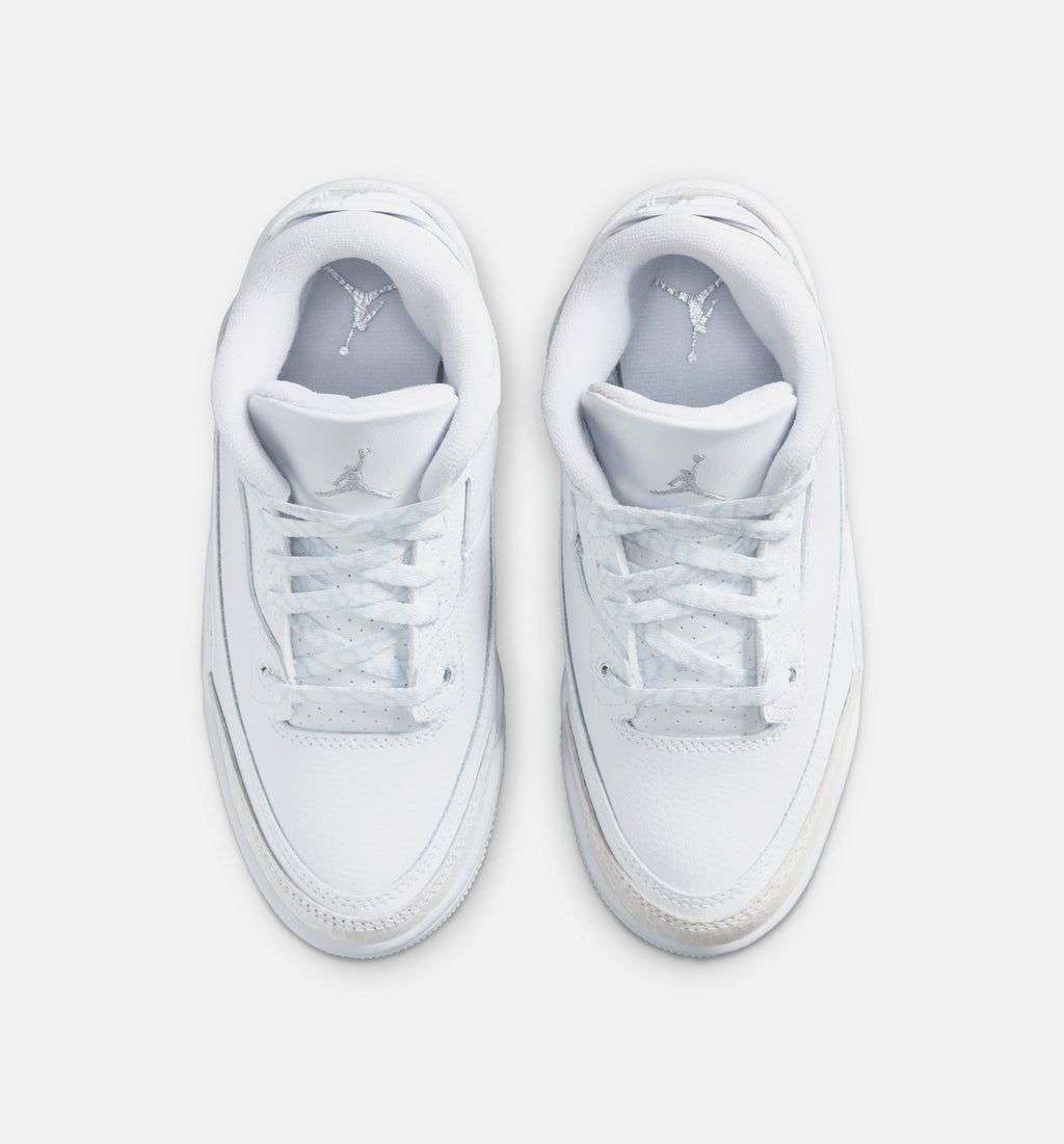 Air Jordan 3 Retro White and Silver – Preschool Lifestyle Shoe in White/Metallic Silver