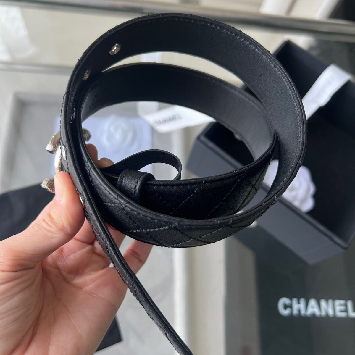 CHANEL 25S BELT 30 MM IN BLACK CALFSKIN 616604