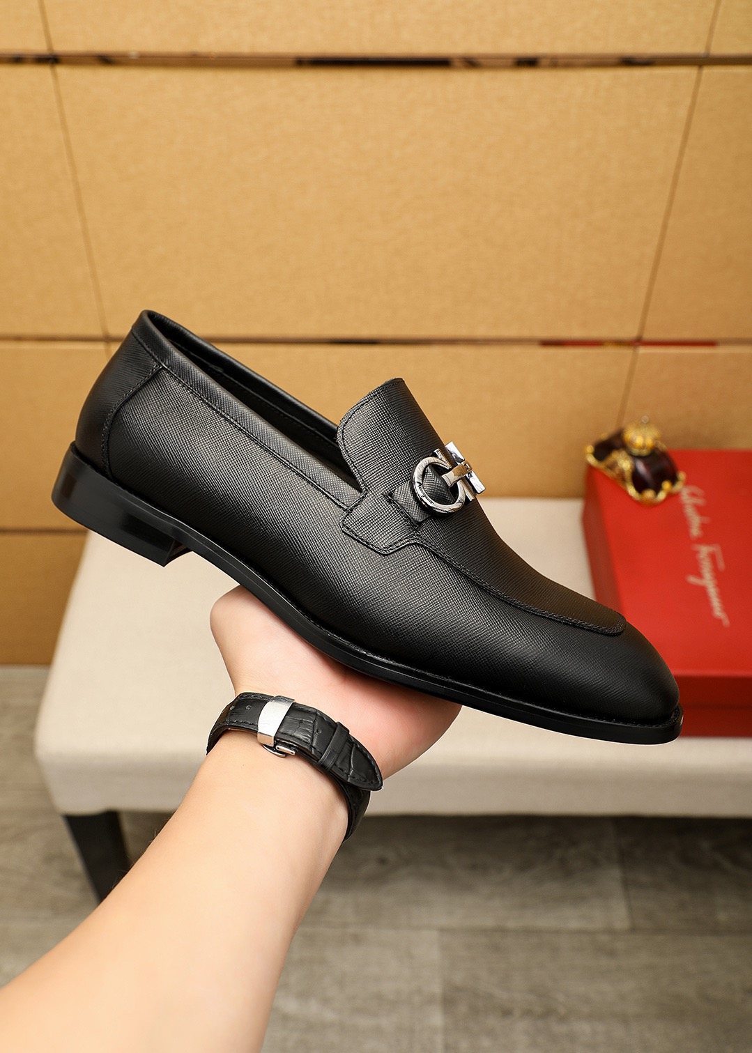 Ferragamo Black Hardware Loafers - Low Heel
