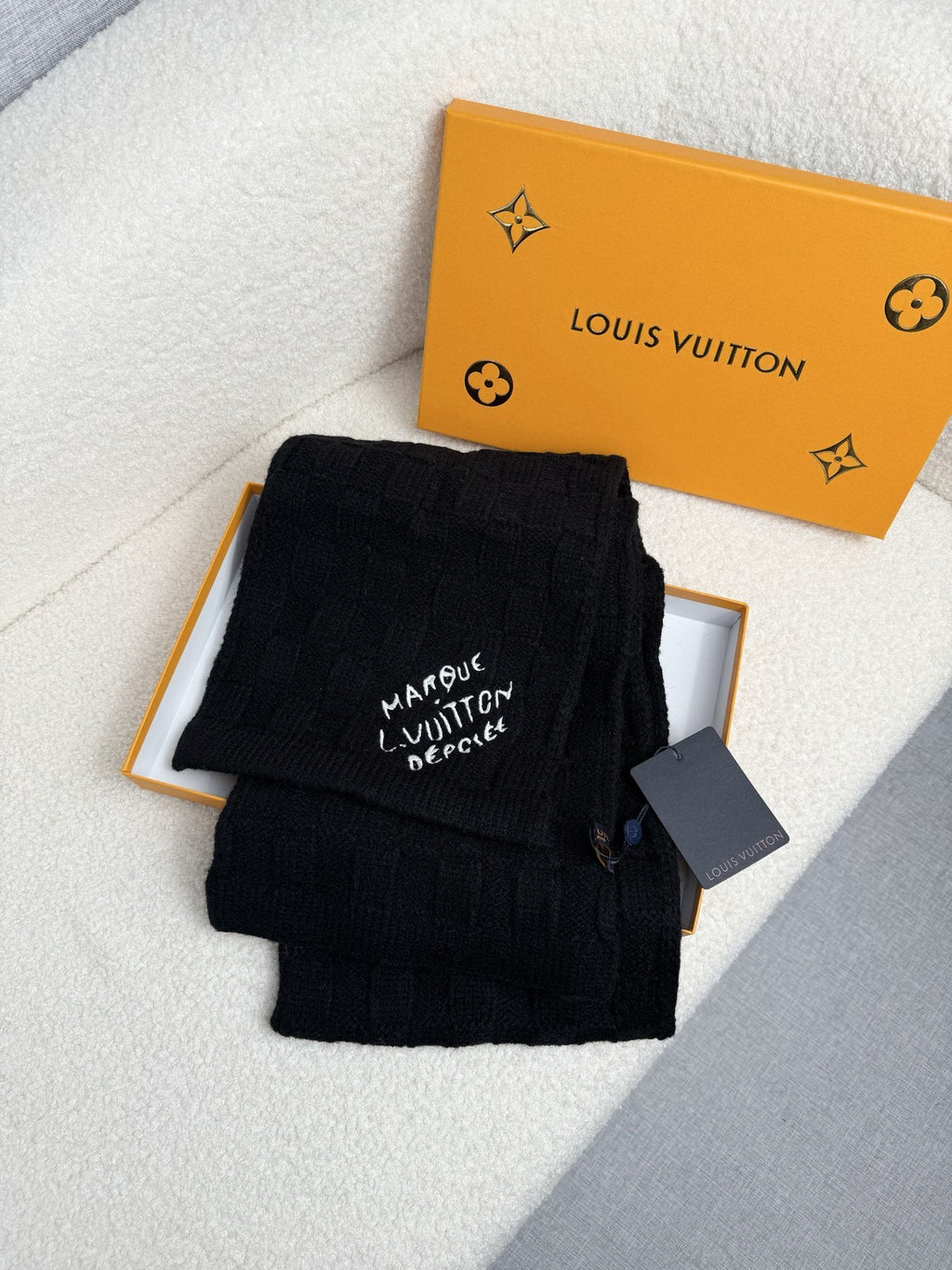 Louis Vuitton Black Logo Knit Scarf