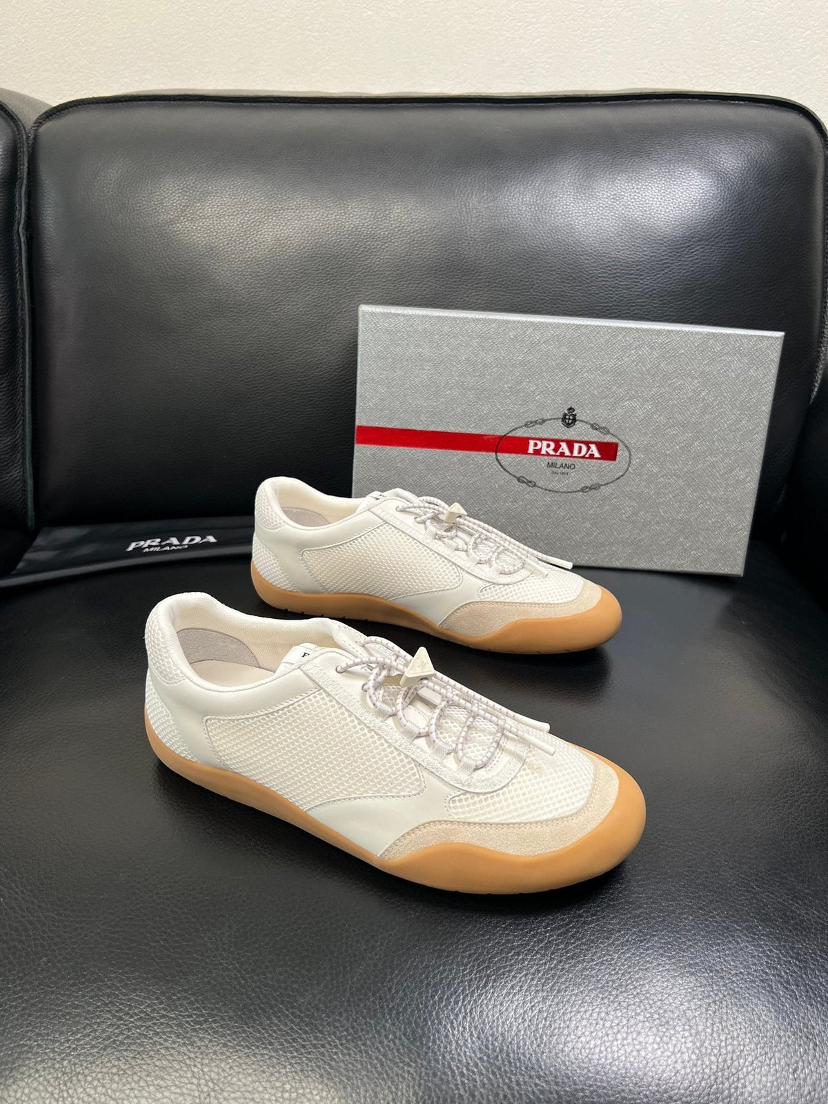 Prada Men's White Gum Sole Sneakers