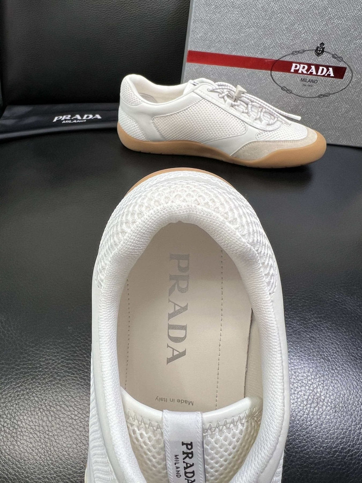 Prada Men's White Gum Sole Sneakers