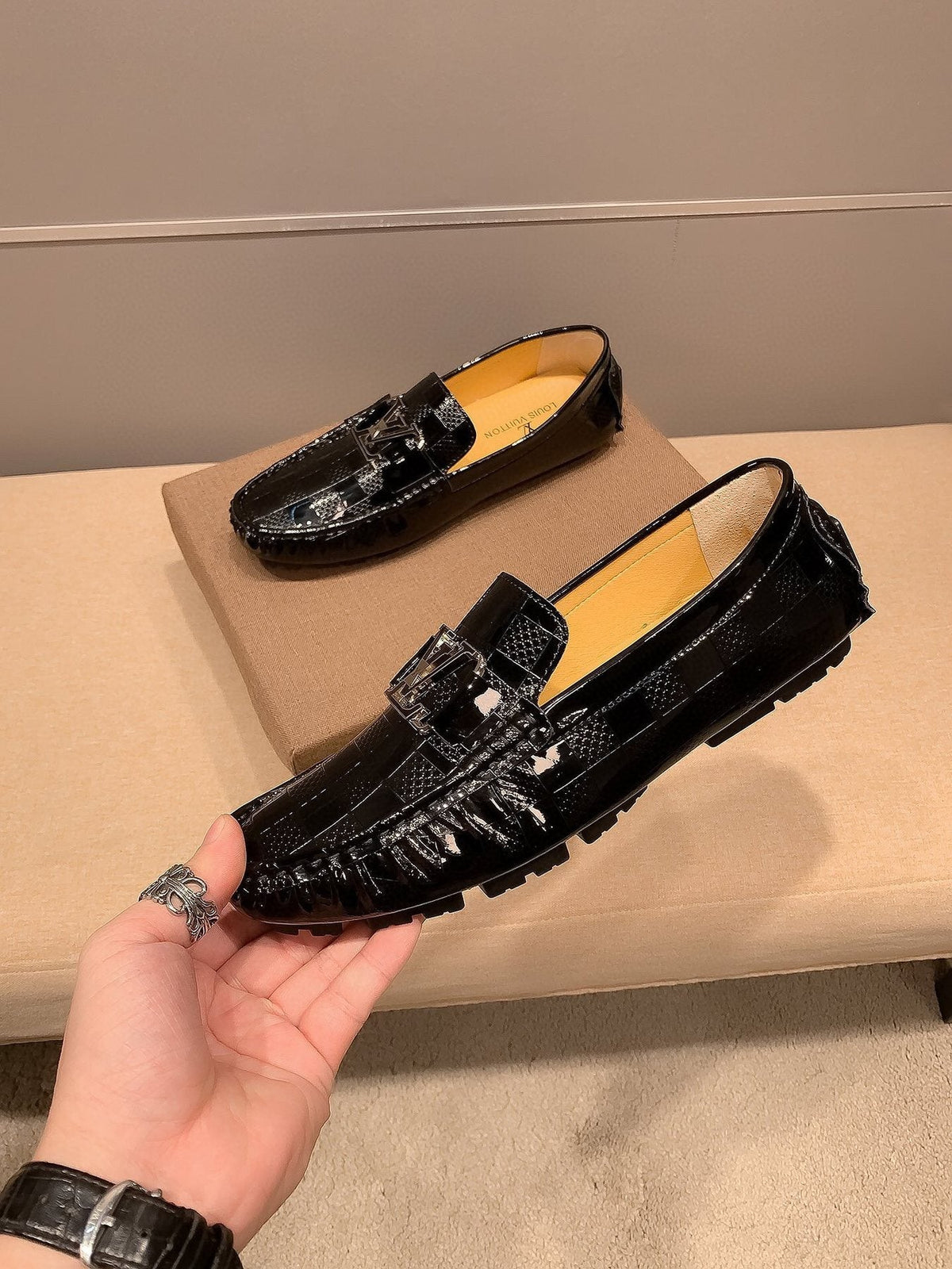 Louis Vuitton Black Glossy Buckle Loafers