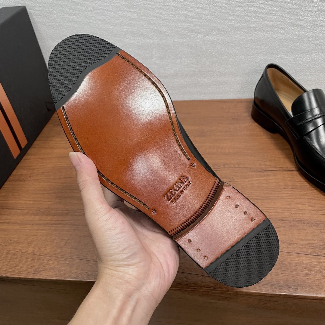 Zegna Men's Black Leather Strap Loafers
