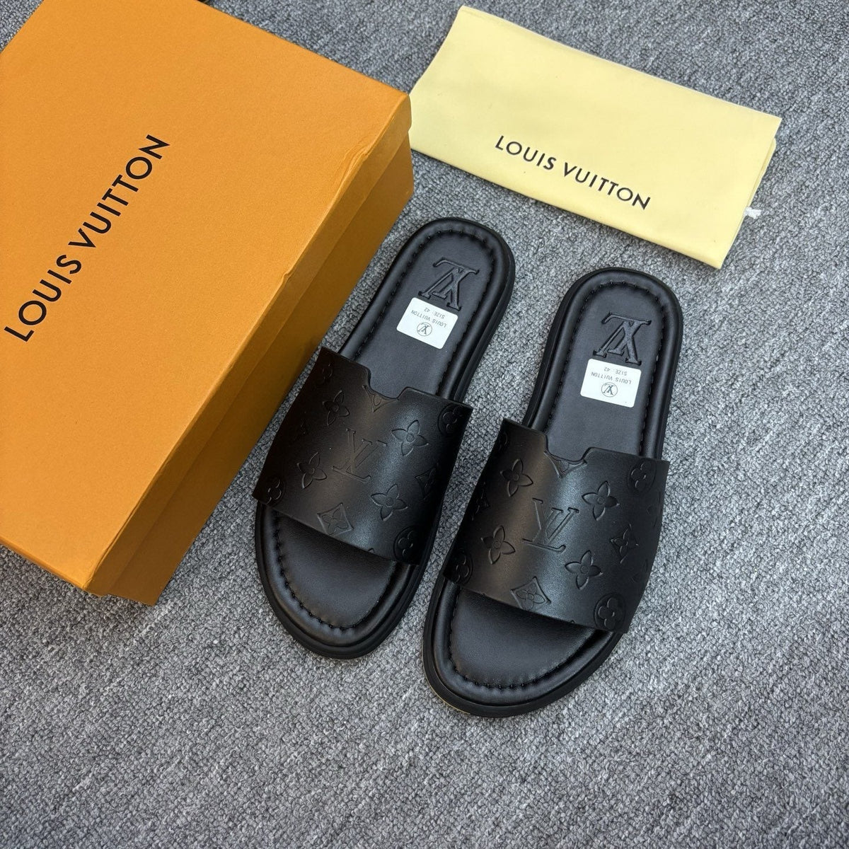 Louis Vuitton Black Embossed Slide Sandals