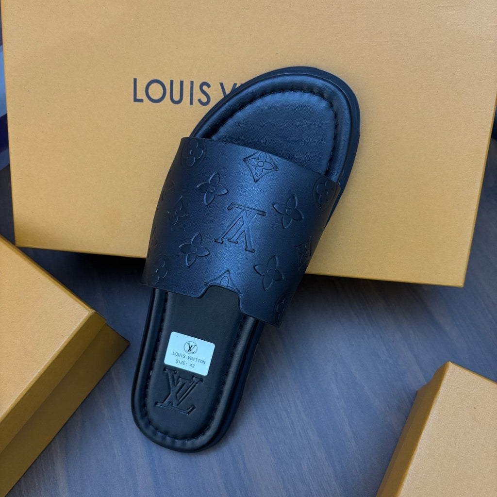 Louis Vuitton Black Embossed Slide Sandals