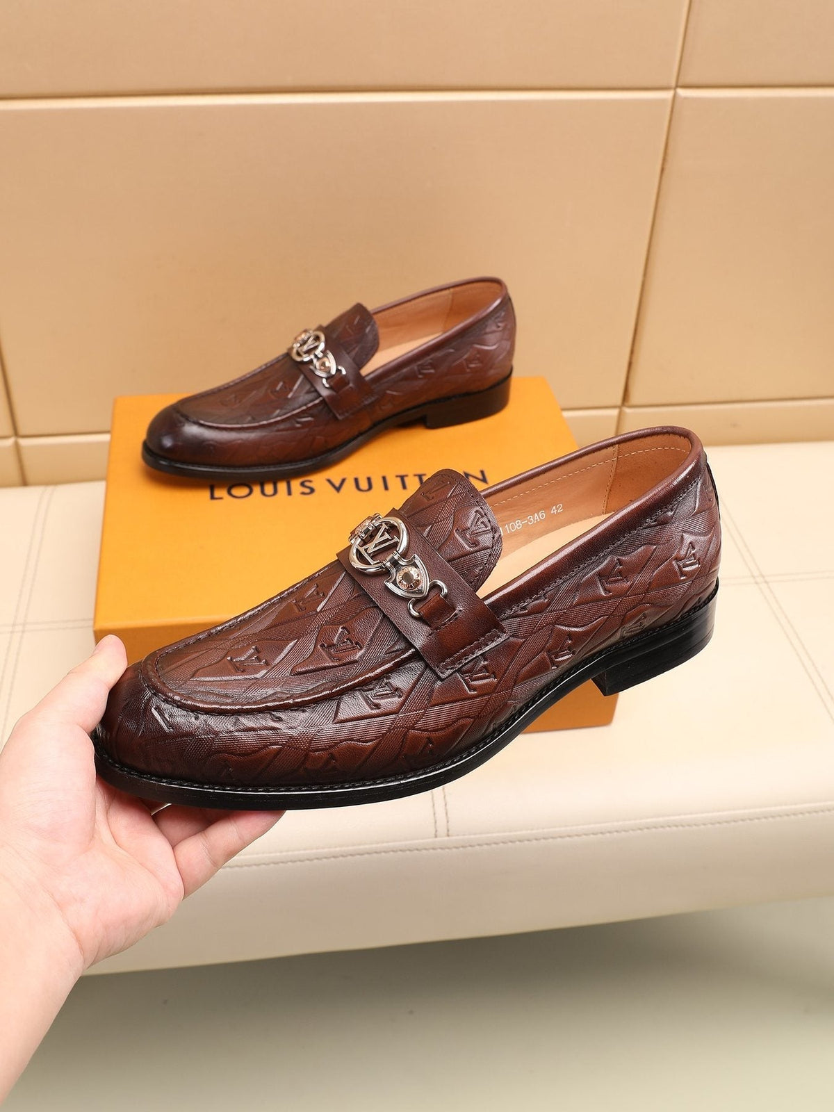 Louis Vuitton Dark Brown Embossed Loafers
