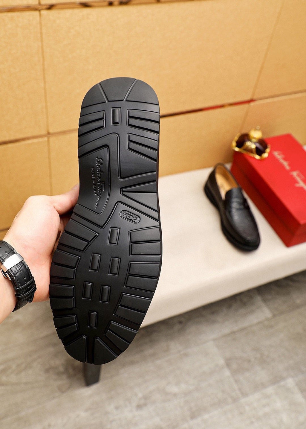Ferragamo Black Embossed Slip-On Shoes