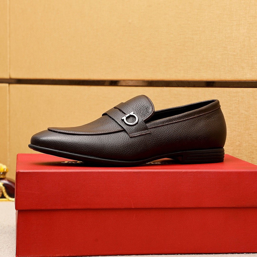 Ferragamo Textured Metal-Strap Loafers