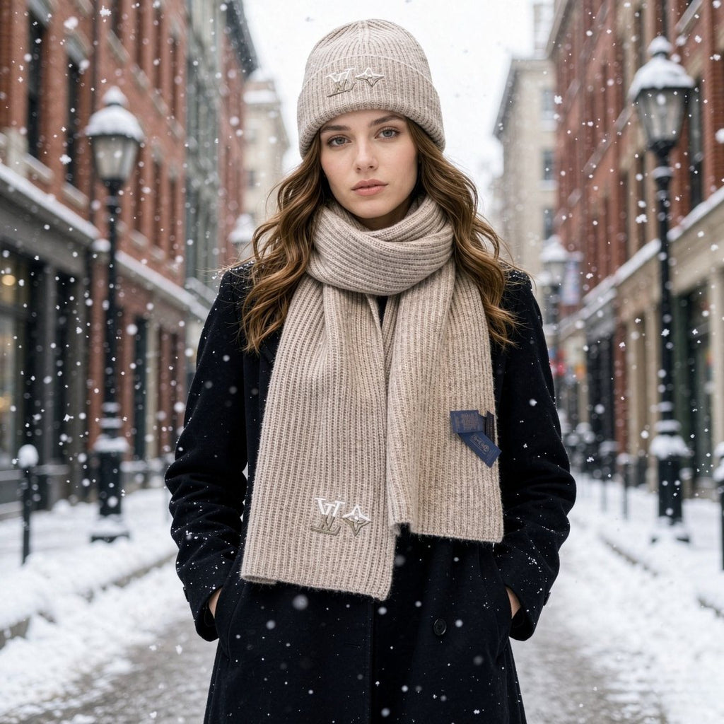 Louis Vuitton Rib-Knit Beanie & Scarf Set