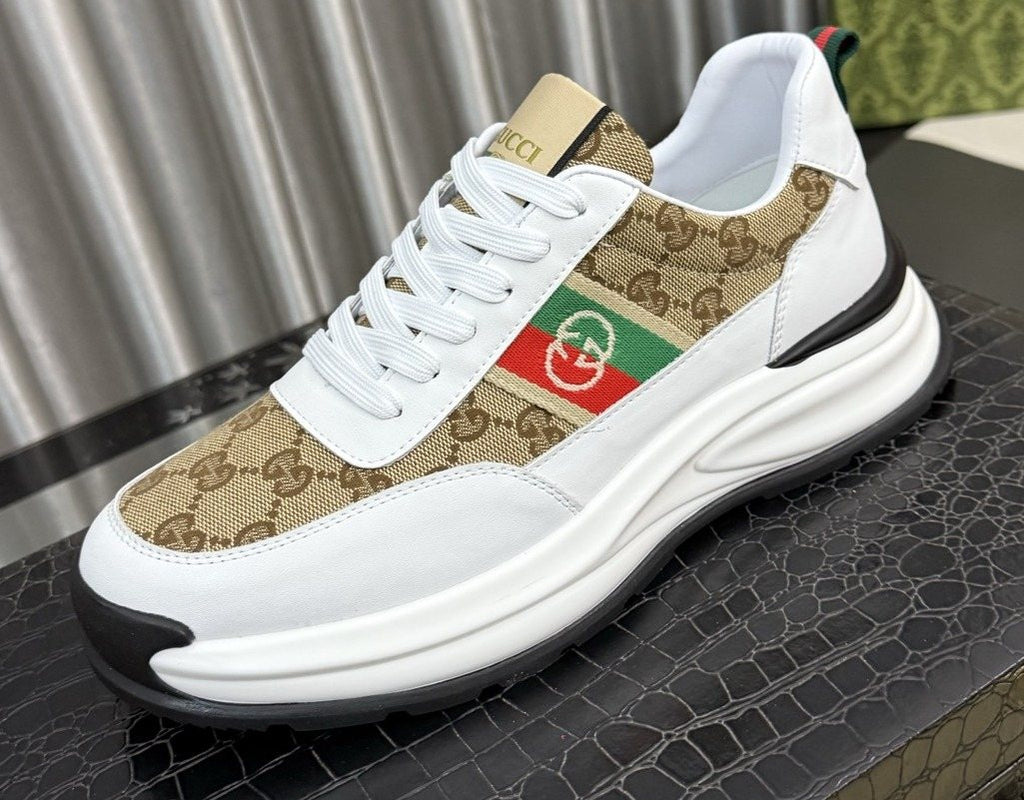 Gucci Men's Monogram Stripe Low-Top Sneakers - Layered Rubber Sole