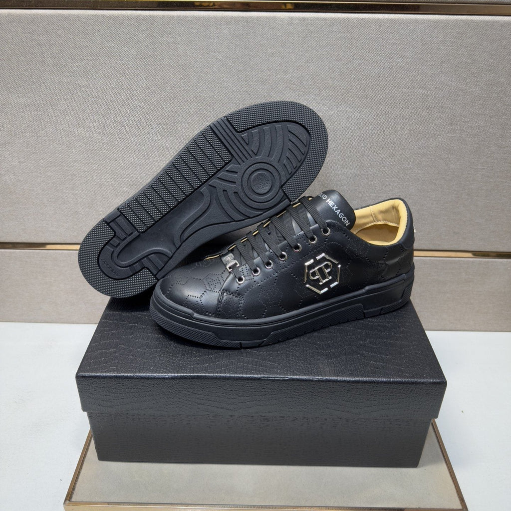 Philipp Plein Men's Textured Low-Top Sneakers - Metallic-Look Collar Accents