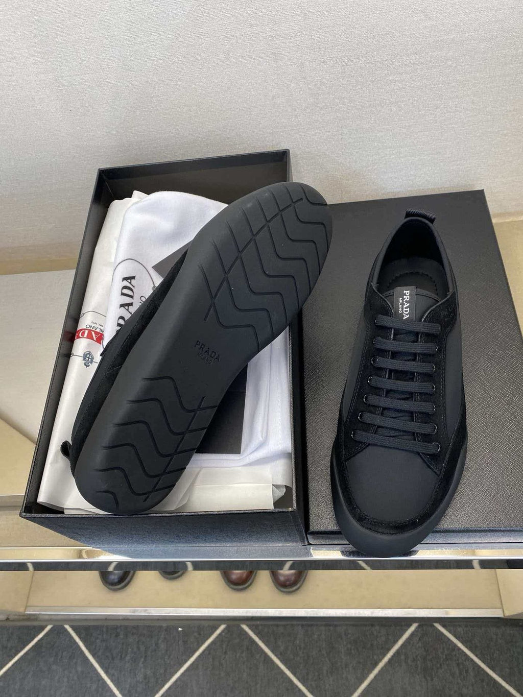 Prada Men's Low-Top Sneakers - Lace-Up Closure