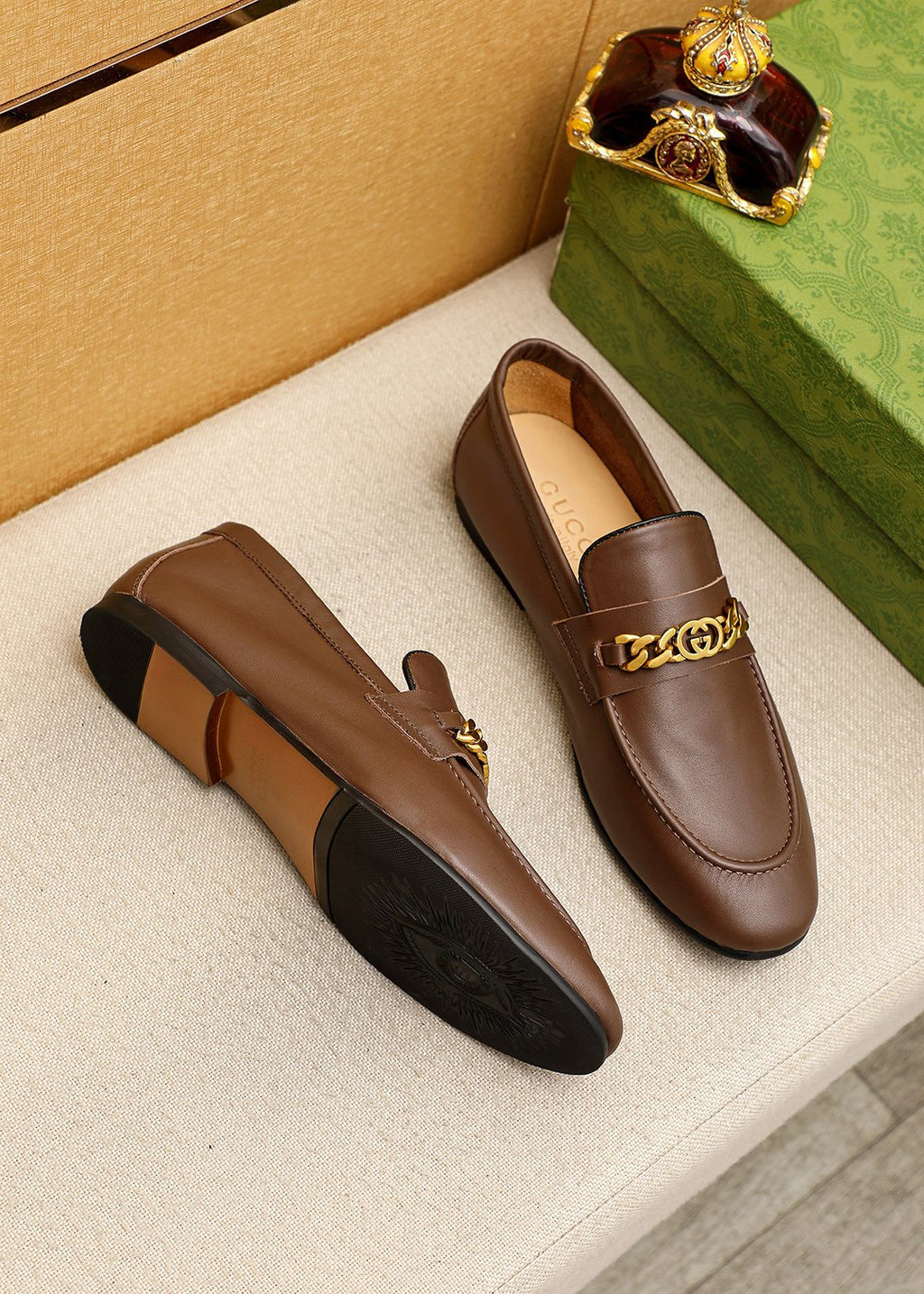 Gucci Leather Chain Loafers