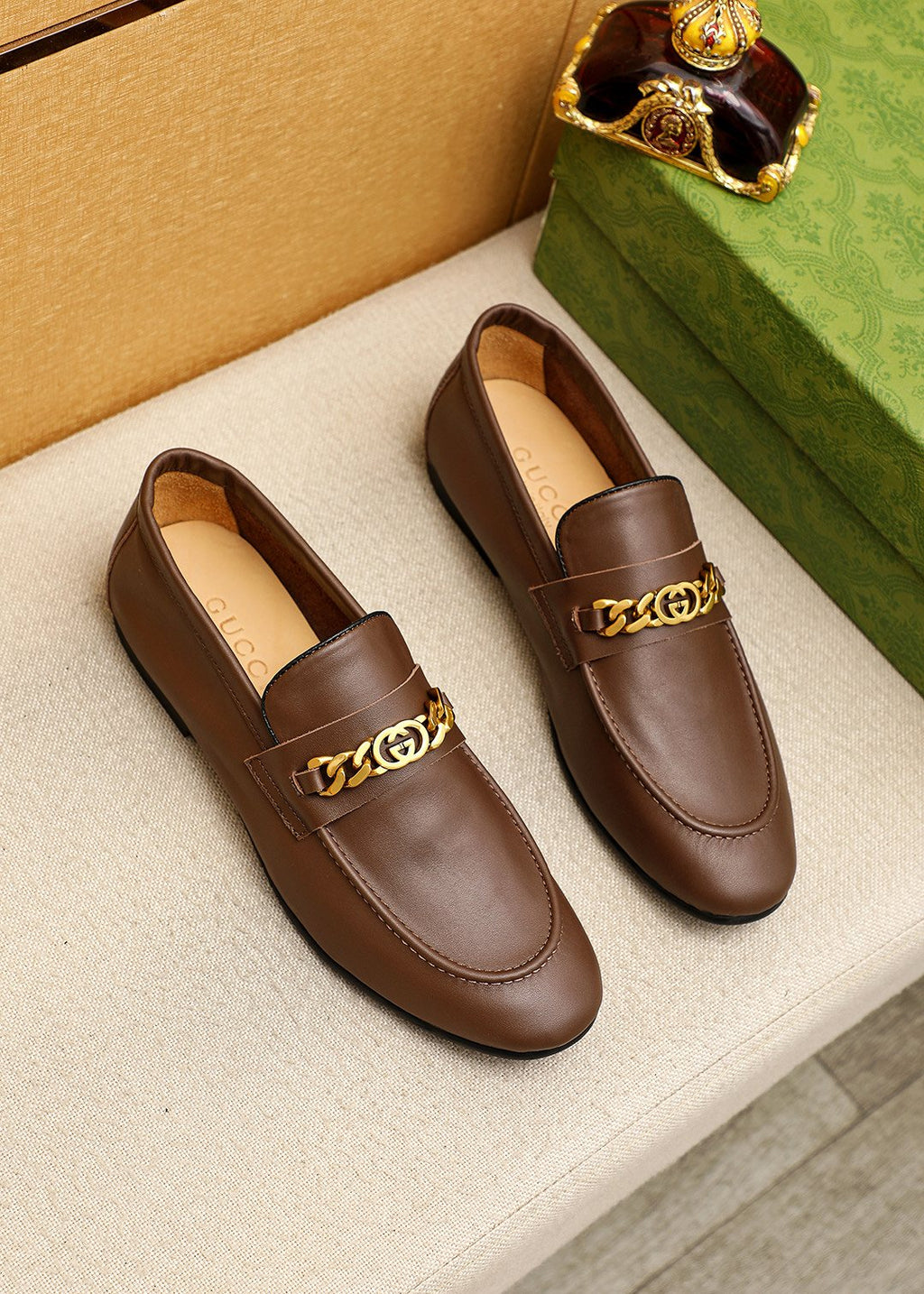 Gucci Leather Chain Loafers
