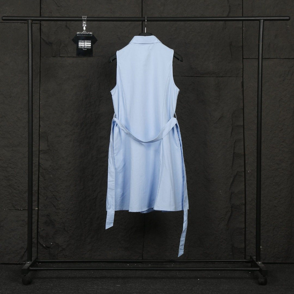 Ralph Lauren Sleeveless Cotton Oxford Shirt Dress with Tie Waist
