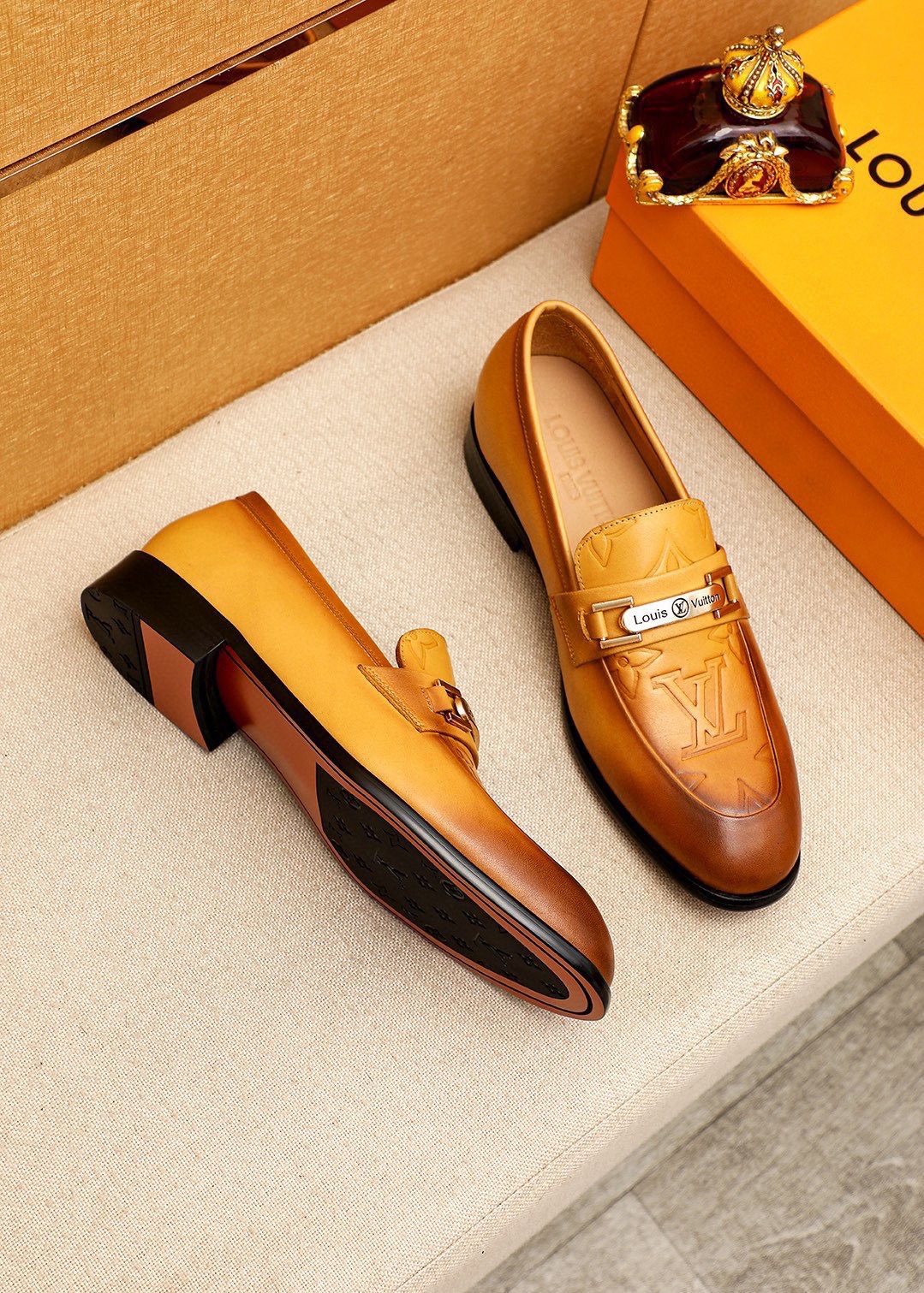 Louis Vuitton Embossed Metal-Bar Loafers
